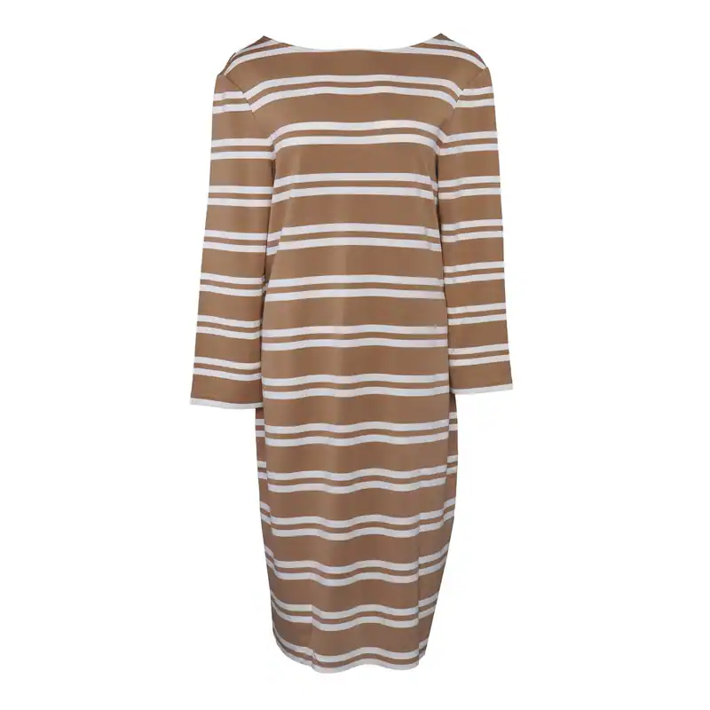 GANT Kleid Beige Gestreift Gr. L Damen Midikleid Etuikleid 3/4 Arm 4204331