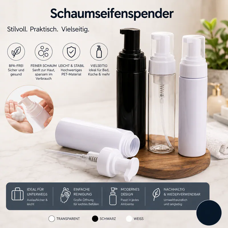 5 Stück Schaumspender Seifenspender 200ml Flüssigseife Flasche Pumpspender PET