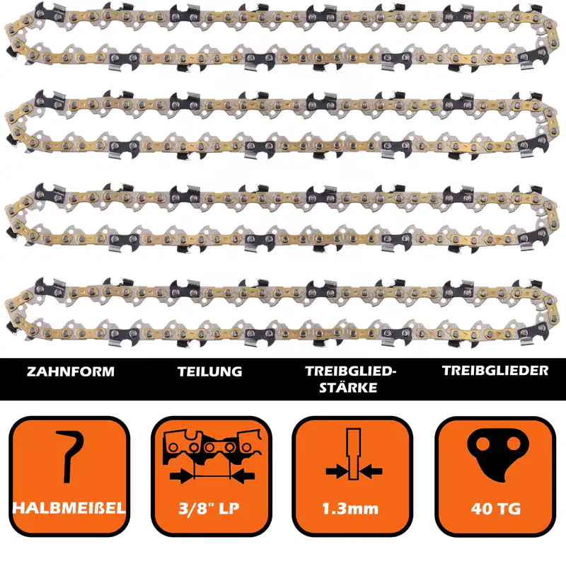 4 Sägeketten 25cm 1,3mm 3/8" 40 TG kompatibel mit Black & Decker, Bosch