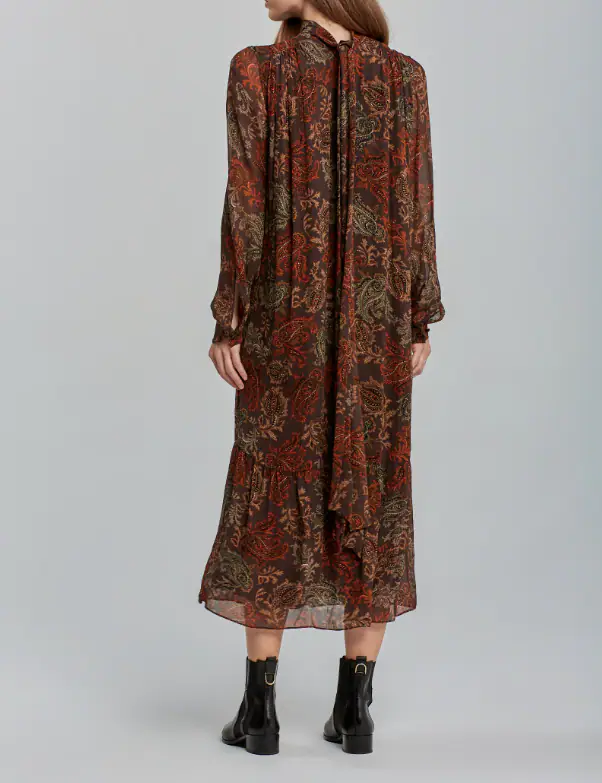 GANT Damen Kleid Viskose Paisley Lang Braun Elegant Sommer Gr. 34 EU
