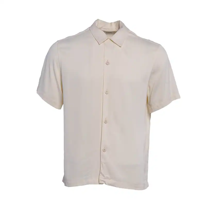 Sandro Paris Herren Hemd Kurzarm Ecru Mit Kragen Freizeit Chic Gr. M