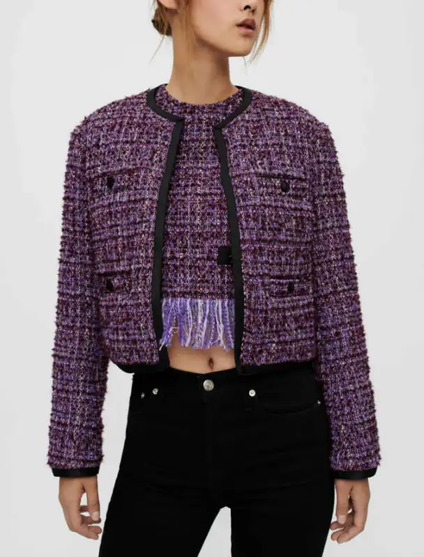 Maje Tweedjacke Lila Wollmischung Gr. FR 40 L Damen Blazer MFPVE00424