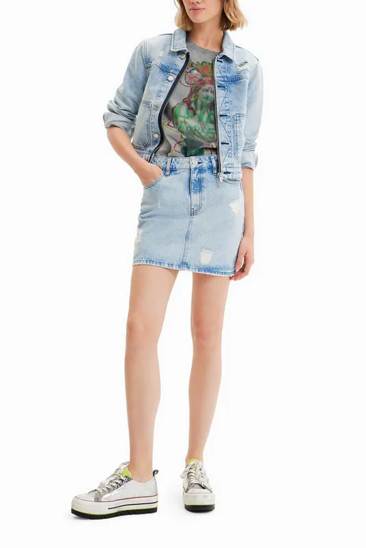 Desigual Women's Skirt Straight & Pencil Denim Blue Short Size XL 23SWFD08