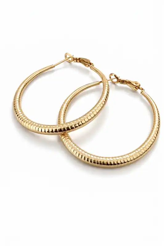 Edelstahl Creolen Damen Silberfarben 35 mm Geriffelt Hoops Earrings Ohrringe