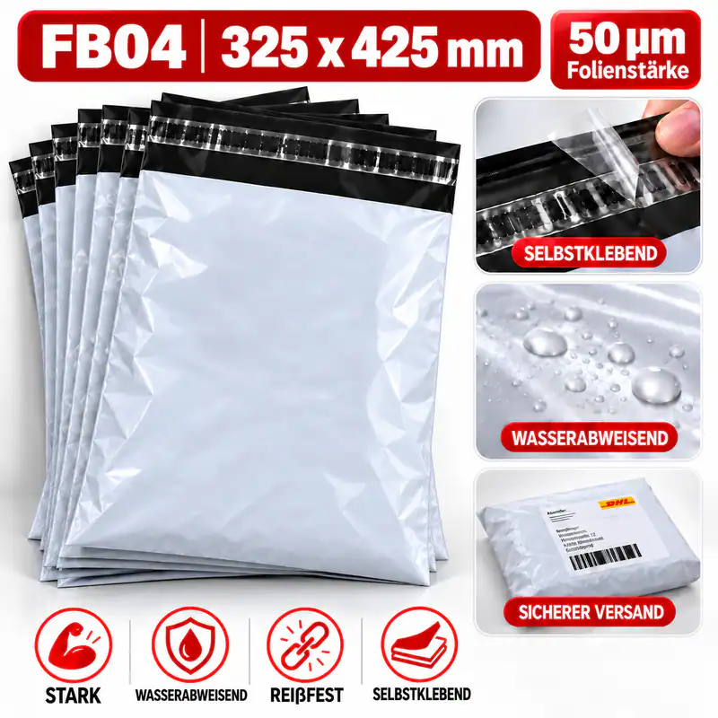 Folienversandtaschen FB04 - 325x425 mm 50my Versandbeutel selbstklebend reißfest