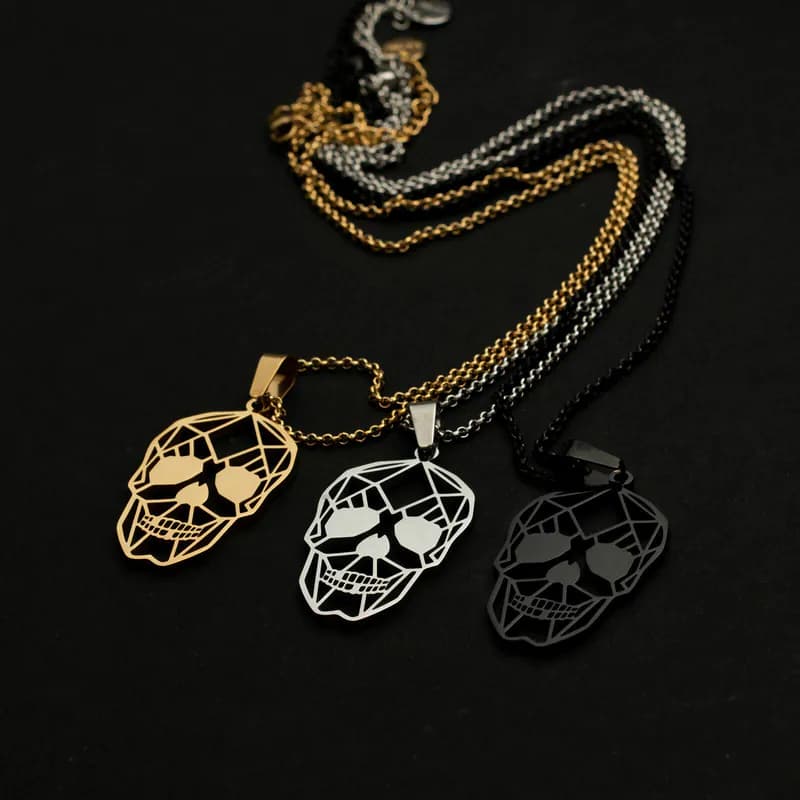 Edelstahl Kette Halskette Totenkopf Anhänger Herren Schmuck Bikerkette Skull