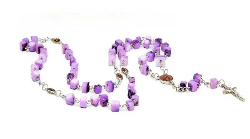 Rosenkranz Kreuz Perlen Halskette Maria Kreuzkette Schmuck Unisex Violett Kette