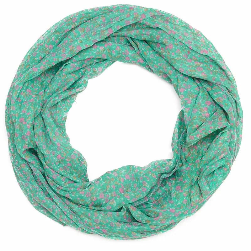 Damen Loop Schal Seide Baumwolle Blumen Muster Grün Leicht Sommer Tuch Halstuch