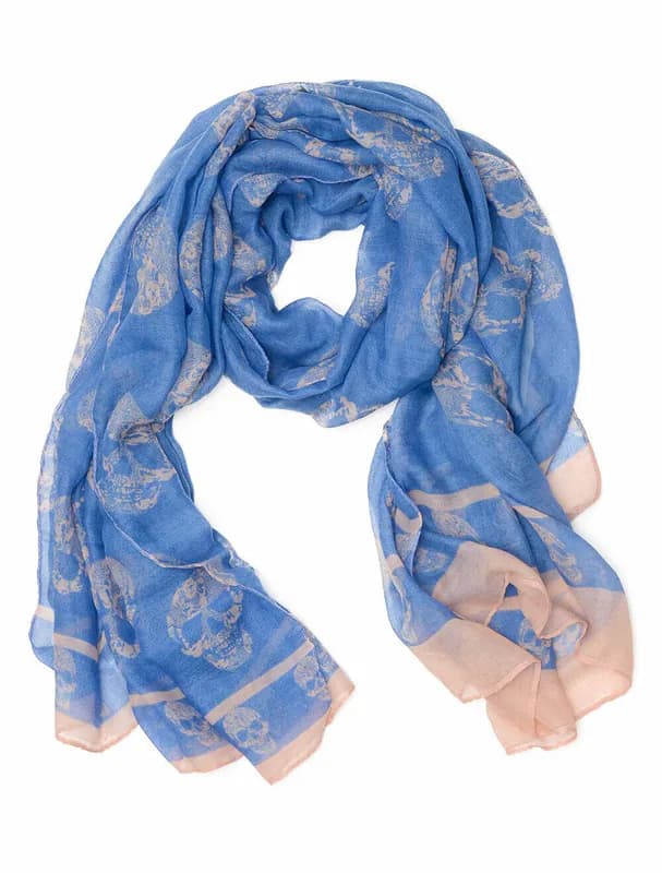 Damen Schal Viskose Totenkopf Muster Blau Rosa Skull Print Rock Tuch Halstuch