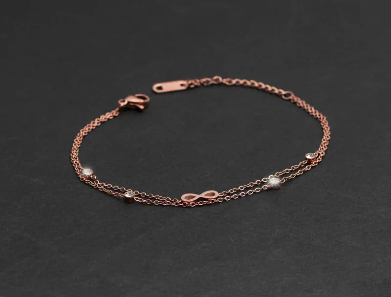 Edelstahl Armkette Armschmuck Infinity Strass Anhänger filigrane Kette 3 Farben