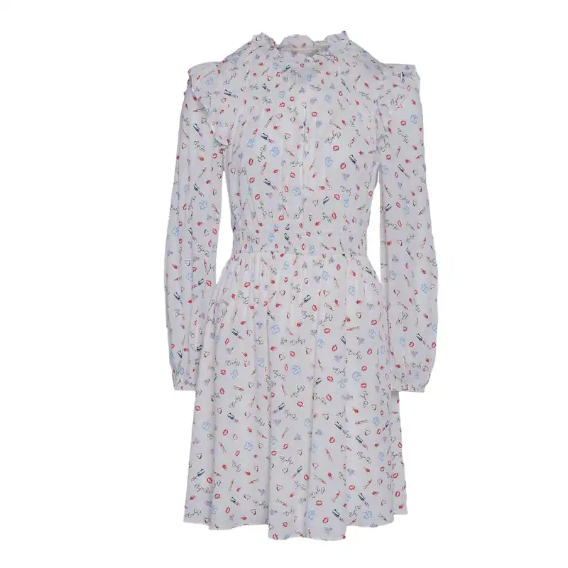 Maje Damen Kleid Weiß Lippenstifte Herzen Print Gr. 36 S Webkleid