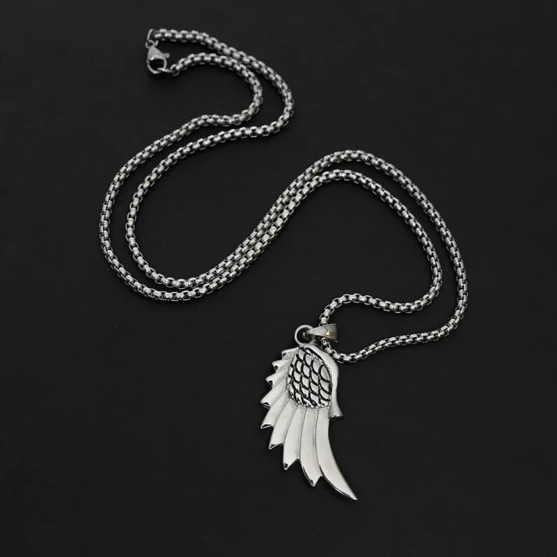 Herren Halskette Edelstahl mit Flügel Anhänger Kette Silberfarben Herrenschmuck
