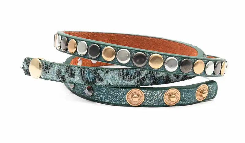 Wickelarmband Strass Nieten Leo Muster Grün Kunstleder Mehrreihig Damen Armband