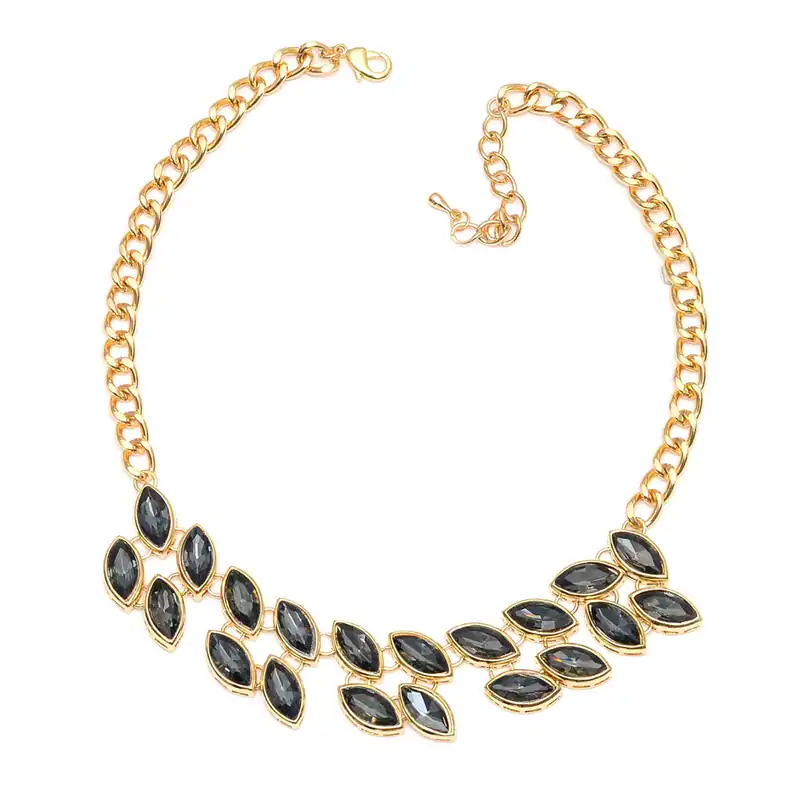 Statement Kette Goldfarben Grau Zirkonia Collier Damen Edle Halskette Abendmode