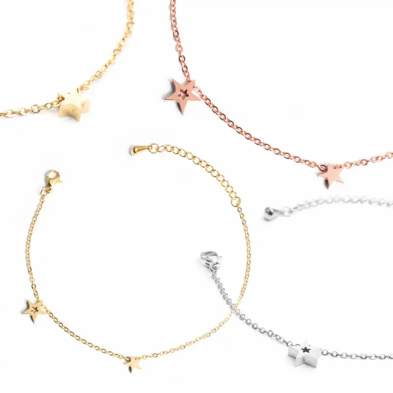 Edelstahl Armband Stern Anhänger filigran Schmuck Geschenk für Damen Mädchen