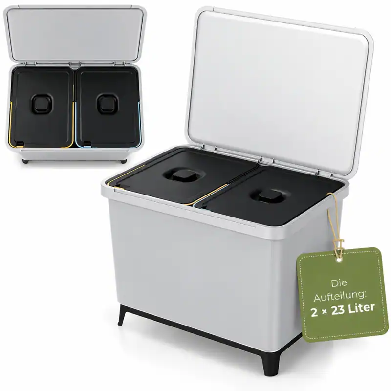 Mülltrennsystem 2x23L Abfalleimer Recycling Mülleimer Wandmontage Grau
