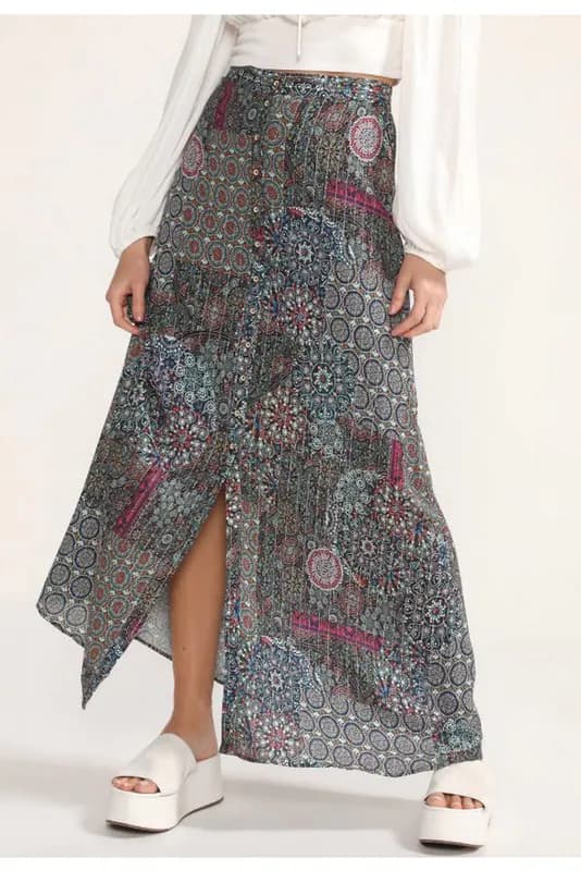 Desigual Women's Skirt Long Abstract Flare Multicolour Size 38 M 20SWFW22