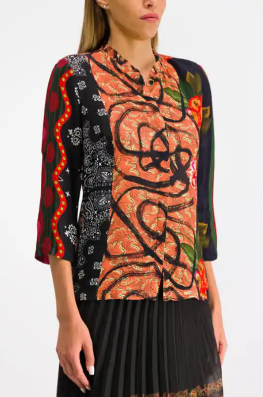 Desigual Bluse 19WWCW11 Mehrfarbig Viskose Gr. 34 XS Damen Floral Bunt