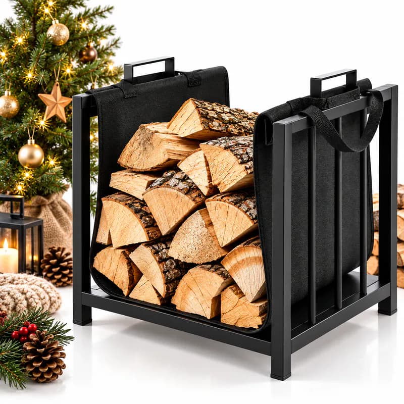 Kaminholzständer 2in1 mit Tragetasche Brennholzständer Kaminholzregal Schwarz