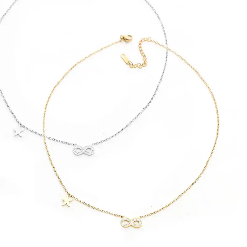Edelstahl Infinity Stern Halskette mit Strass Valentinstag❤️Geschenk für Frauen