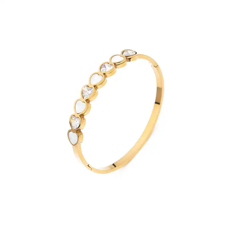 Edelstahl Armreif Herz Design Perlmutt-Optik Goldfarben Frauen Armband Geschenk