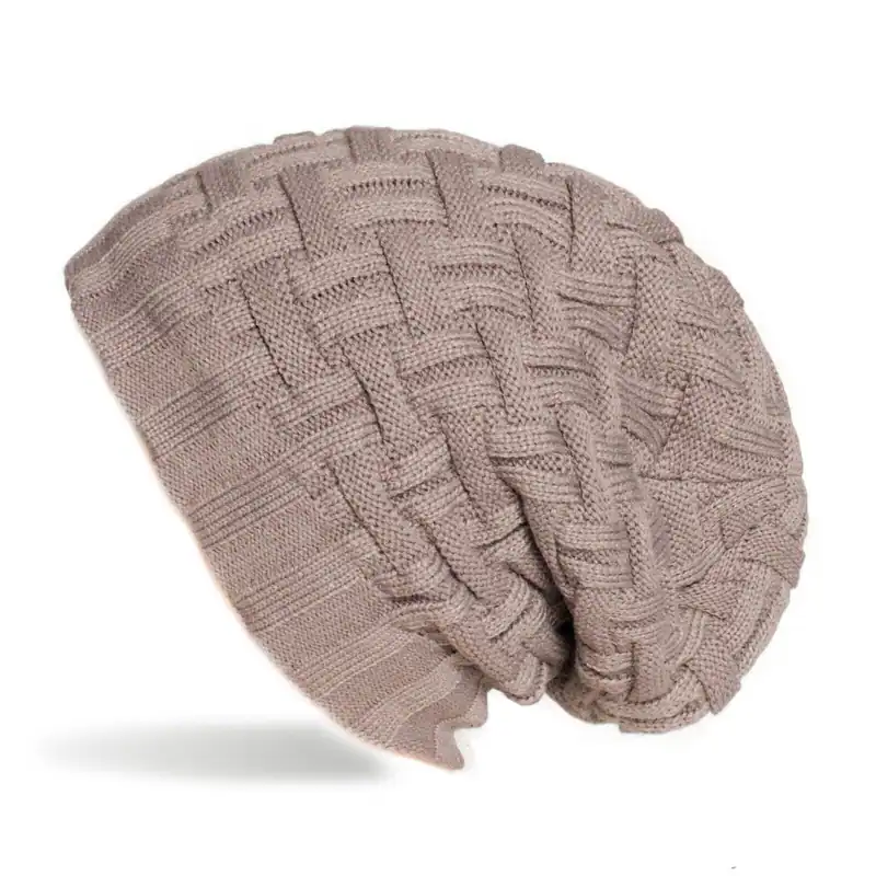 Beanie Strickmütze Flechtmuster Hellbraun Damen Herren Wintermütze gefüttert