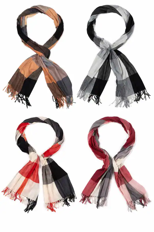 Schal Winterschal Damen-Herren kariert Fransen Plaid Viskose-Kaschmir Halstuch