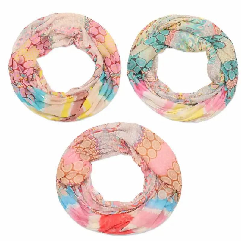 Loop Schal Damen Mustermix Leicht Luftig Blumen Paisley Mehrfarbig Halstuch Tuch