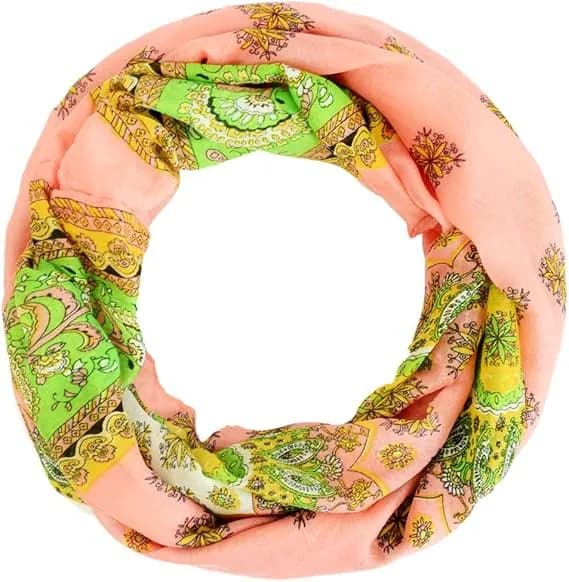 Damen Loop Schal Paisley Rosa Grün Pastellfarben Viskose leichtes Halstuch Tuch