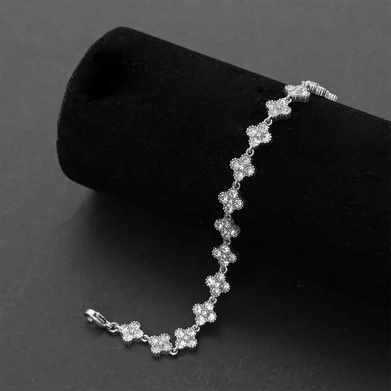 Edelstahl-Armkette Damen silberfarben elegant Blumendesign Armband Armschmuck