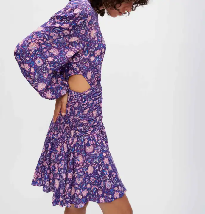 Maje Kleid Lila Blumen Gr. 34 FR 36 Damen Viskose Minikleid Floral MFPRO02586