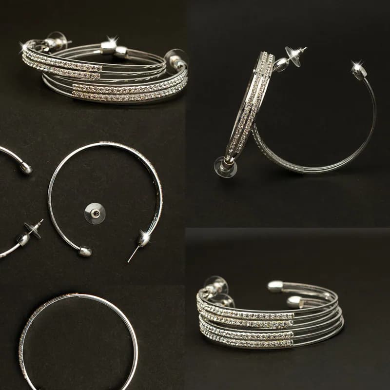 Große Strass Creolen Ohrringe 2-reihig silberfarben funkelnd elegant Ohrstecker