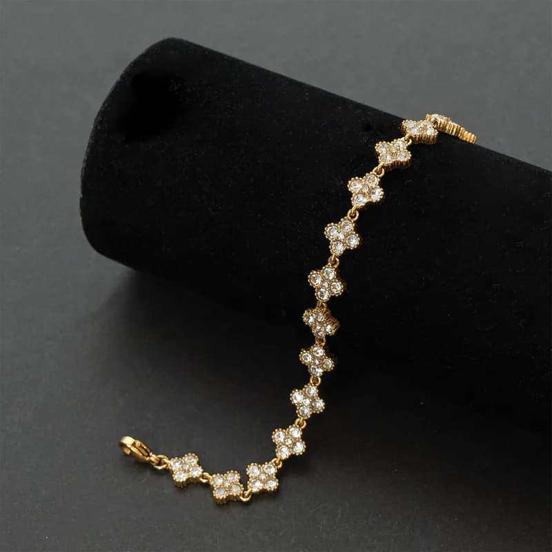 Edelstahl-Armkette Damen goldfarben elegant Blumendesign Armband Armschmuck
