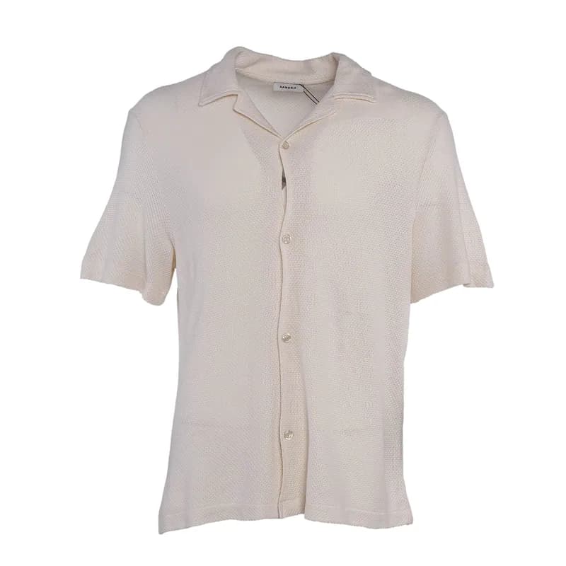 Sandro Herren Hemd Ecru Strick Kurzarm Shirt Gr. XXL FR 56 SHPCM01106