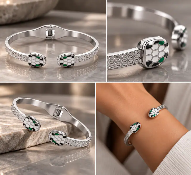 Edelstahl Armreif Silberfarben Schlangenmuster Armband Armspange Damen Schmuck