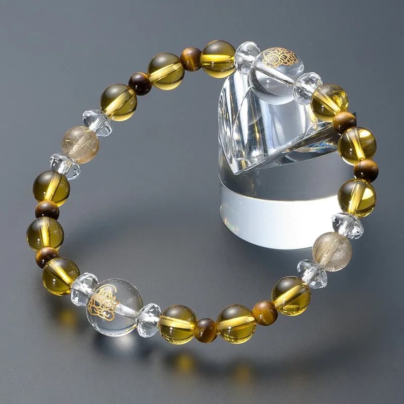 Naturstein Gebetsperlen Armband mit Ebisu und Daikokuten Schnitzereien, original