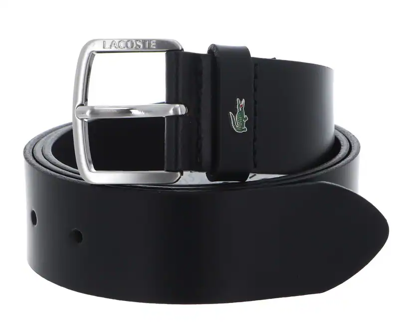 LACOSTE Plain Leather Belt W100 Gürtel Noir schwarz Neu