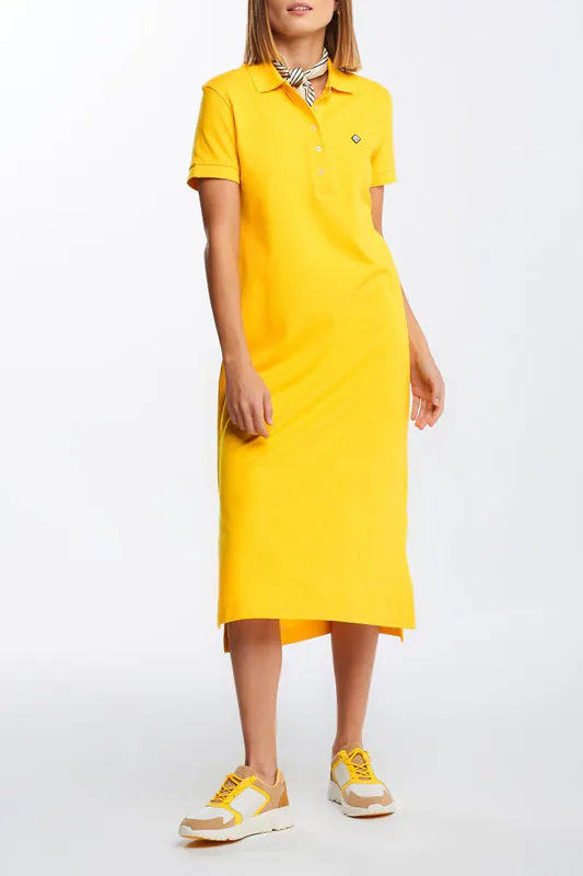 GANT Damen Polo-Kleid 100% Baumwolle Midi Kurzarm Gelb Sommer Gr. S