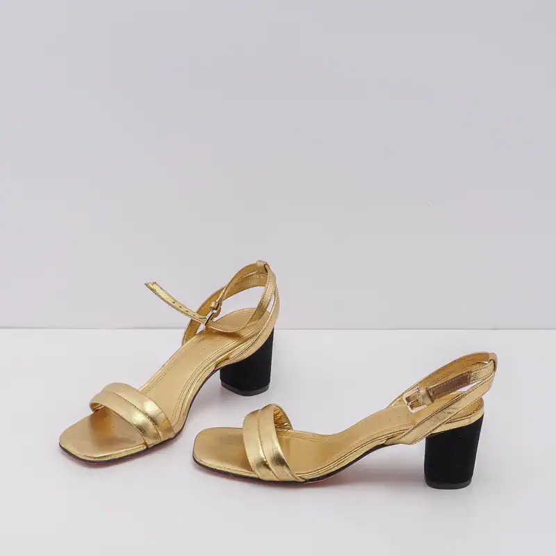 Sandro Pumps Gold Leder Gr. 37 Damen High Heels Sandaletten CH1776E