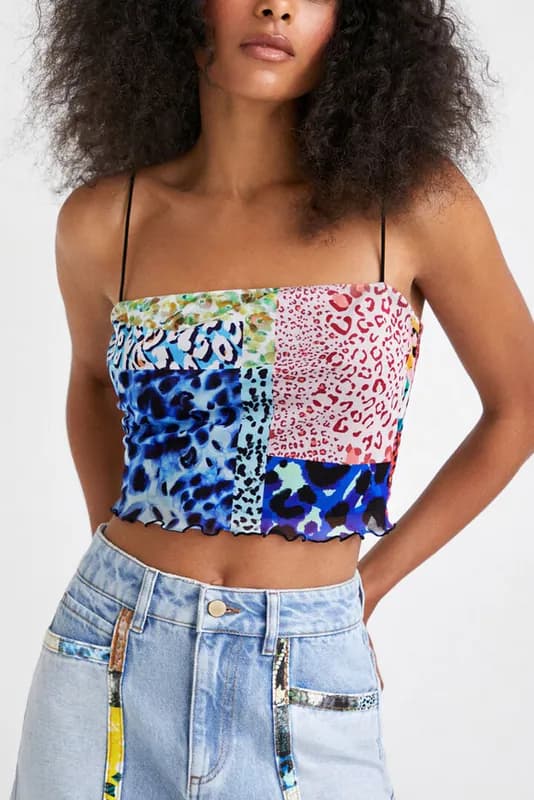 Desigual Damen Crop Tanktop Animal Print Sommer Gr.XL 22WWTKX3