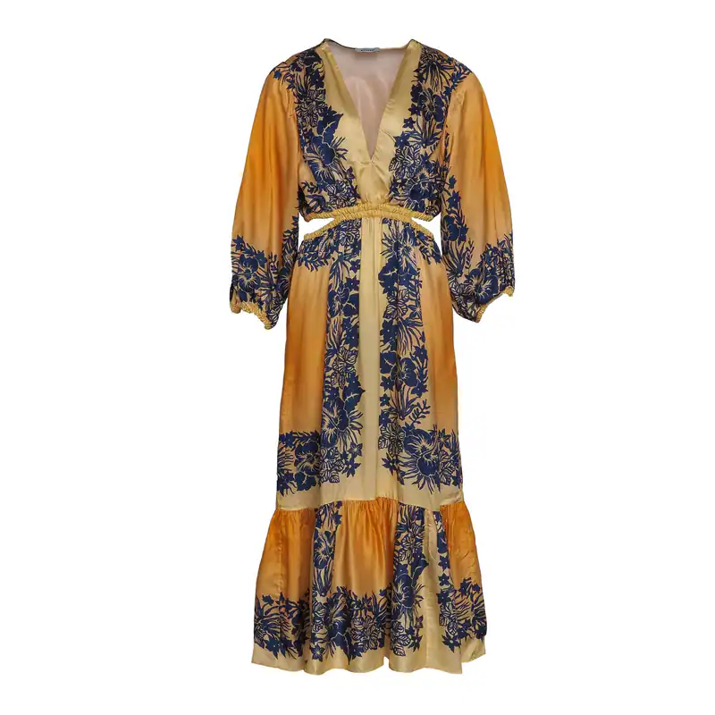 Sandro Damen langes Kleid Gelb Hawaii-Print Größe 34 FR SFPRO02969