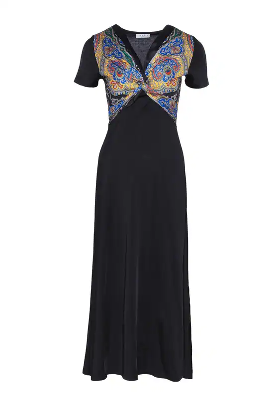 Sandro Kleid Schwarz Gr. 34 FR / XS Damen Kurzarm Maxikleid SFPRO00757