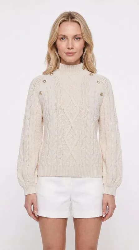 Maje Strickpullover Ecru Zopfmuster Grobstrick Gr. 36 S Damen Pullover MFPPU0053