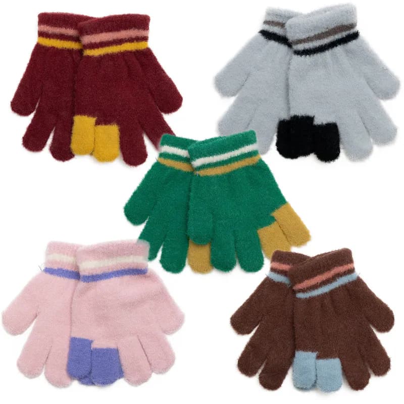 Kinderhandschuhe gestreift zweifarbig dehnbar Winter Mädchen Junge Handschuhe