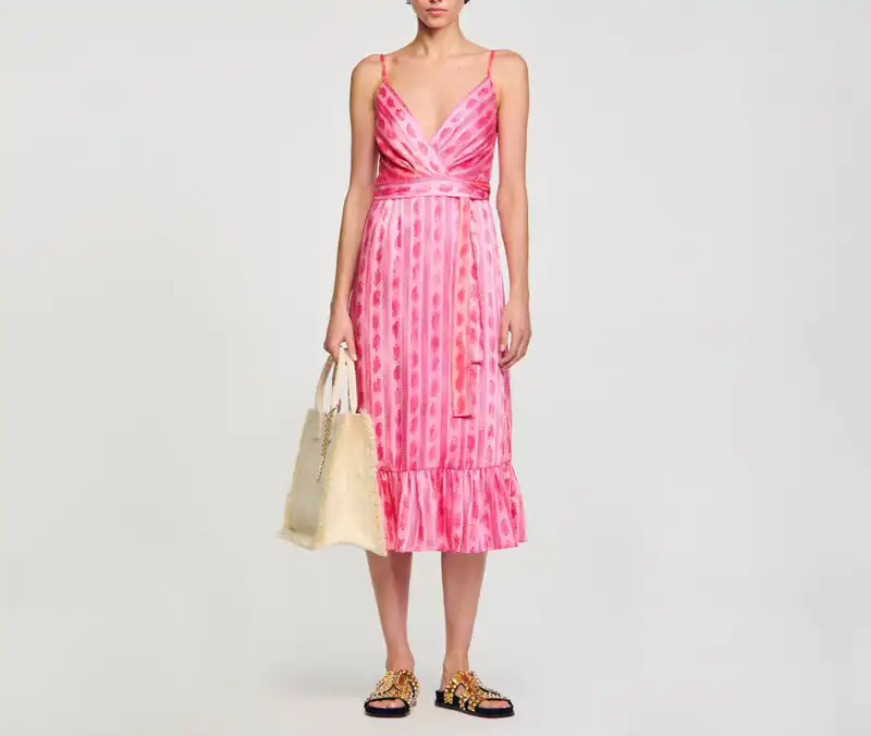 Sandro Paris Damen Midikleid Pink Satin Wickeloptik SFPRO03704 Gr. 36