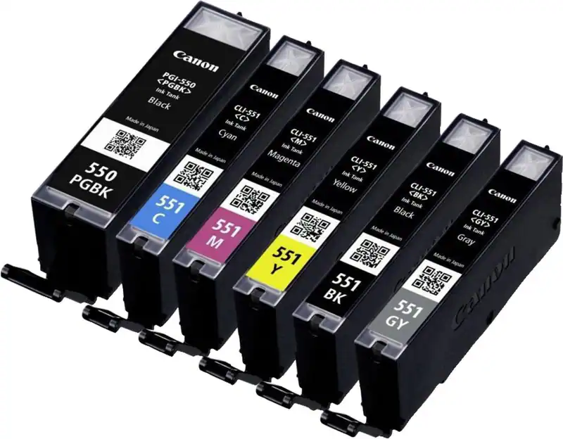 6er Set Original Canon PGI-550 CLI-551 PGBK BK C M Y GY mit Grau