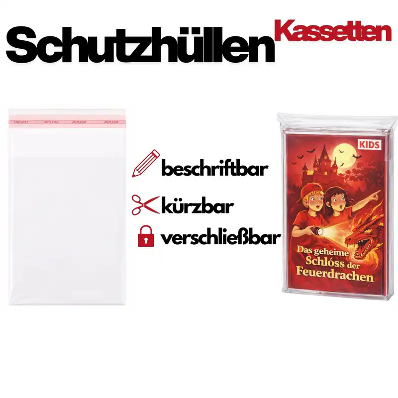 200 St. Hörbuch Kassetten Schutzhüllen aus hochtransparenter Folie Musik MC
