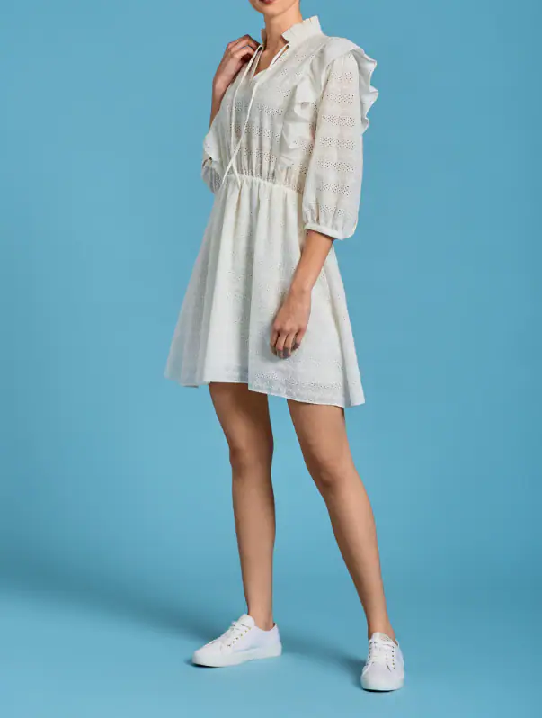 GANT Damen Kleid Broderie Anglaise Baumwolle Weiß Sommer Chic Gr. 40