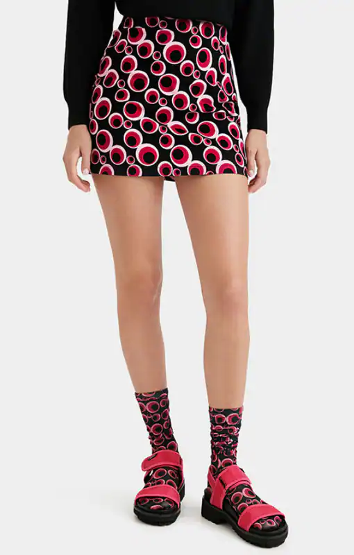 Desigual Rock Schwarz Gr. L Damen Minirock Kreise Print Kurzer Skirt 22SWFWX1
