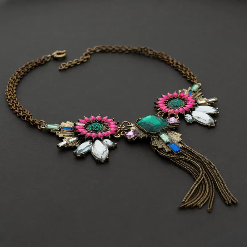 Statement Halskette Collier Blume Vintage Look bunt Designer Kette Choker Damen